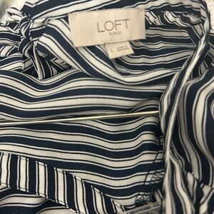 LOFT Striped Blouse comfortable for work or play. Open neck back with tie bow.